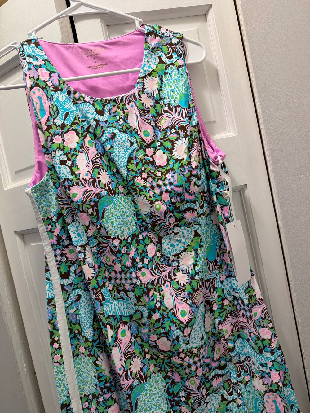 NWT LILLY PULITZER MELA ACTIVE DRESS SIZE L UPF 50+ MULTI CROSSGRAIN ROYAL ZOO - Picture 2 of 15